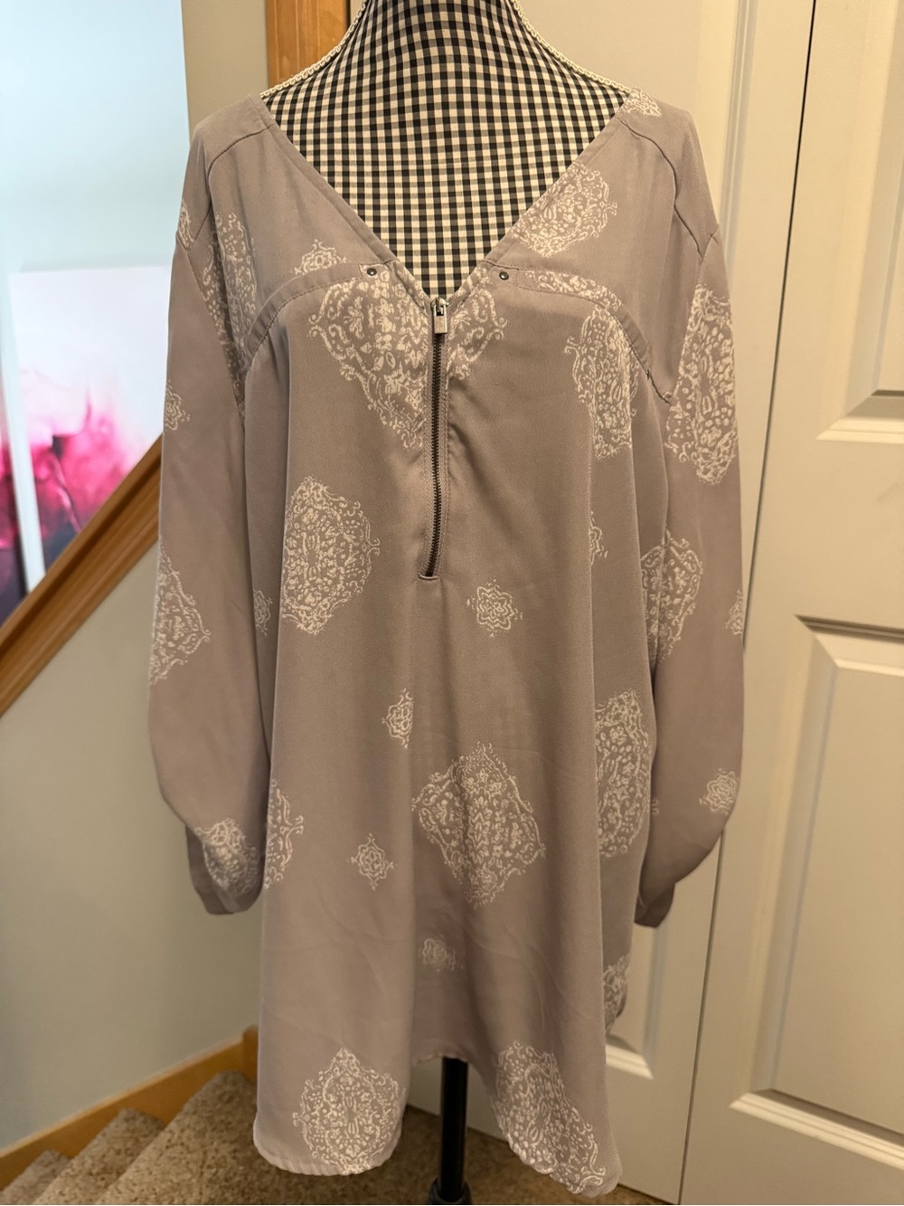 Maurices Taupe Printed V-Neck Zip Tunic